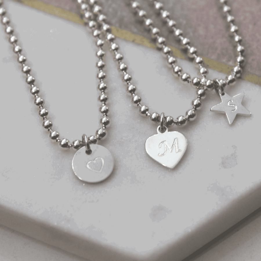 Sterling Silver Stacking Gappy Ball Bracelet And Heart And Star Charm Personalised