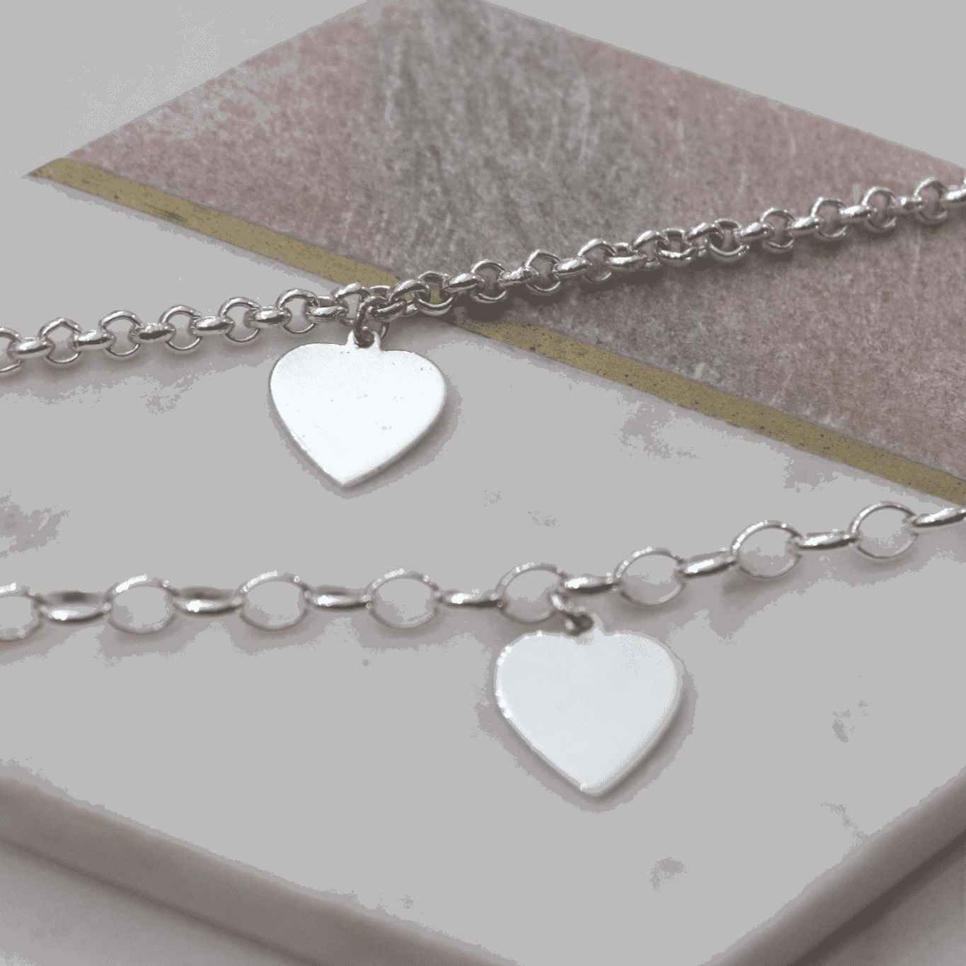 Sterling Silver With Large Heart Charm On Link Bracelet With Free Engraving