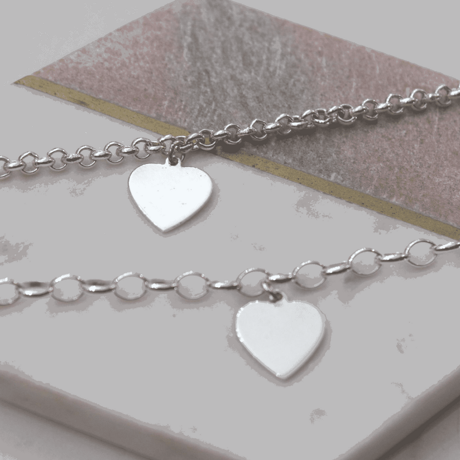 Sterling Silver With Large Heart Charm On Link Bracelet With Free Engraving