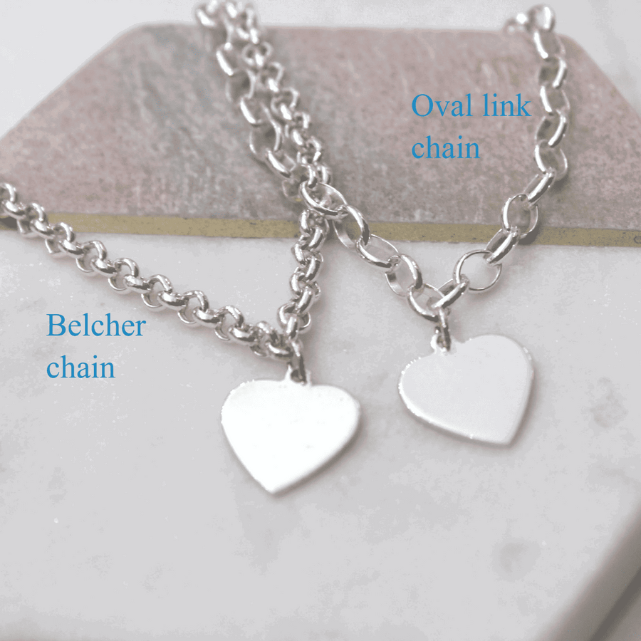 Sterling Silver With Large Heart Charm On Link Bracelet With Free Engraving