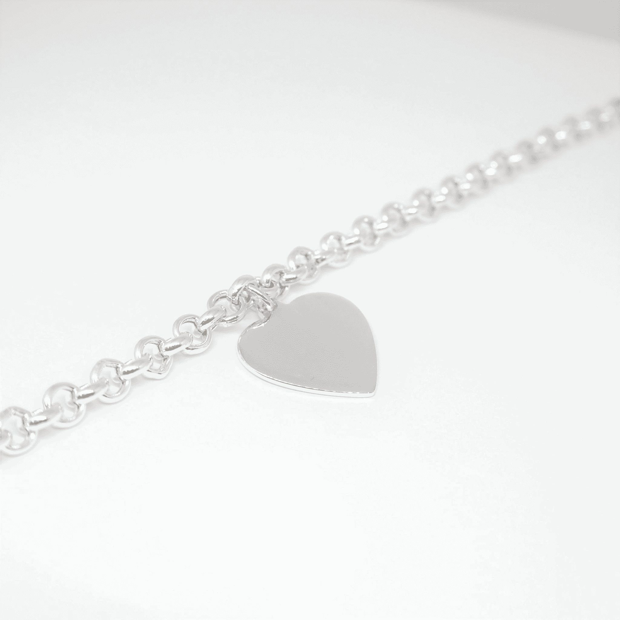 Sterling Silver With Large Heart Charm On Link Bracelet With Free Engraving