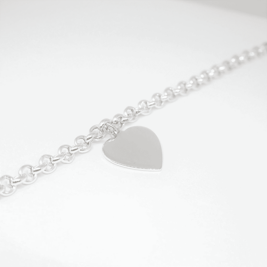 Sterling Silver With Large Heart Charm On Link Bracelet With Free Engraving