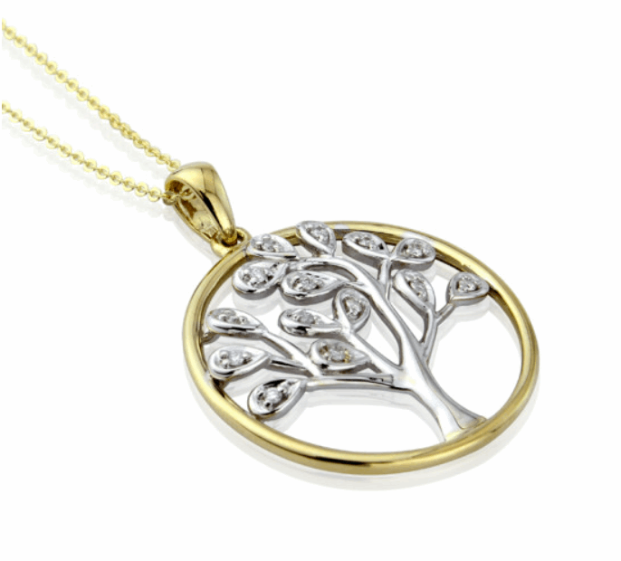 9ct Yellow & White Diamond Tree of Life Pendant Necklace
