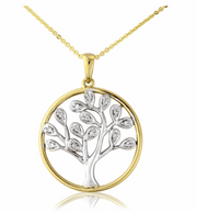 9ct Yellow & White Diamond Tree of Life Pendant Necklace