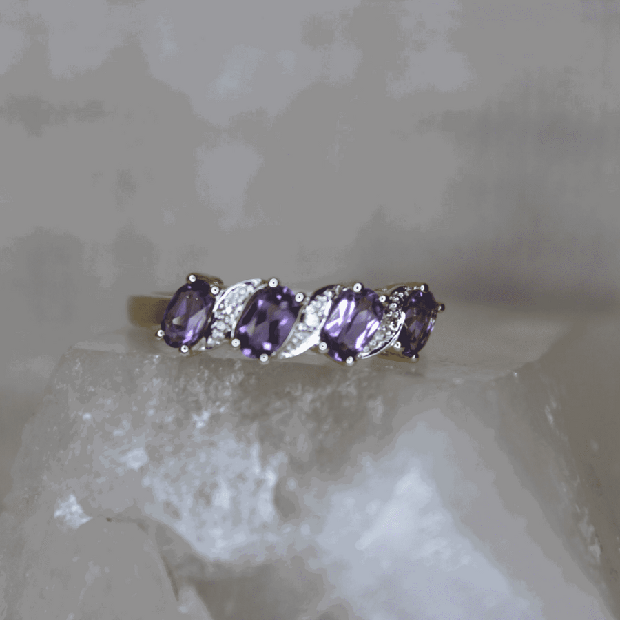 Vintage Inspired Amethyst And Diamond 9ct Yellow Gold Special Dress Ring