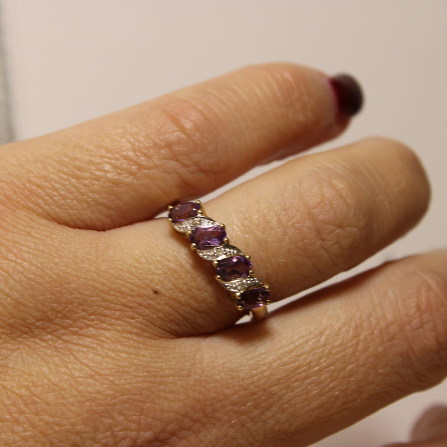 Vintage Inspired Amethyst And Diamond 9ct Yellow Gold Special Dress Ring