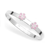 Silver Childs Pink Enamel Double Flower Expandable Bangle