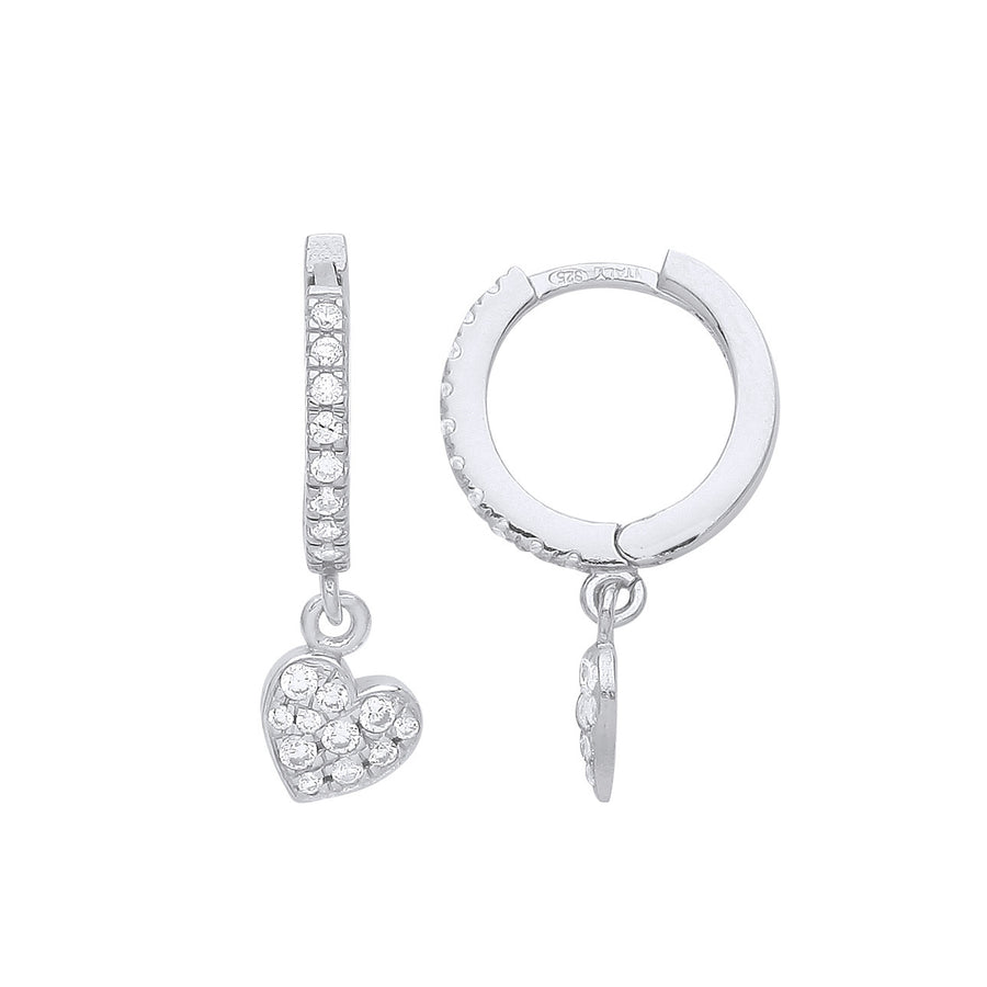 Sterling Silver CZ Rhodium Plated Heart Hoop Earrings