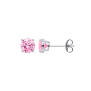 6mm Pink Round Sterling Silver Stud Earrings