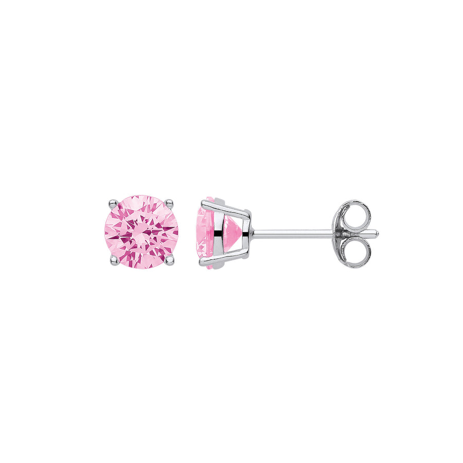6mm Pink Round Sterling Silver Stud Earrings