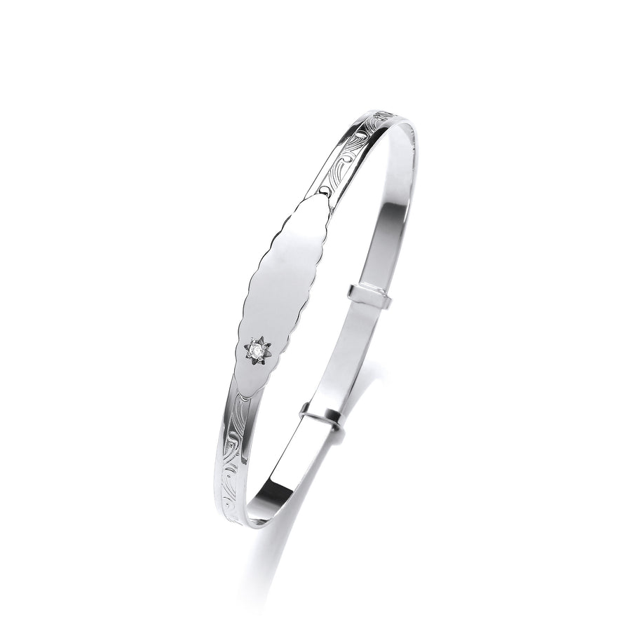 Silver Children's CZ Expandable ID Bangle