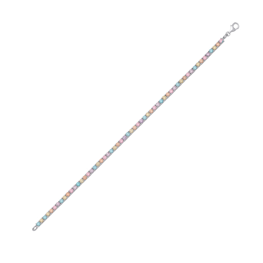 Silver Rainbow Round Stone CZ Tennis Bracelet